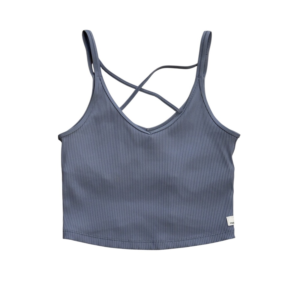 Vuori Rib Crop Tank in STONE BLUE Size Large